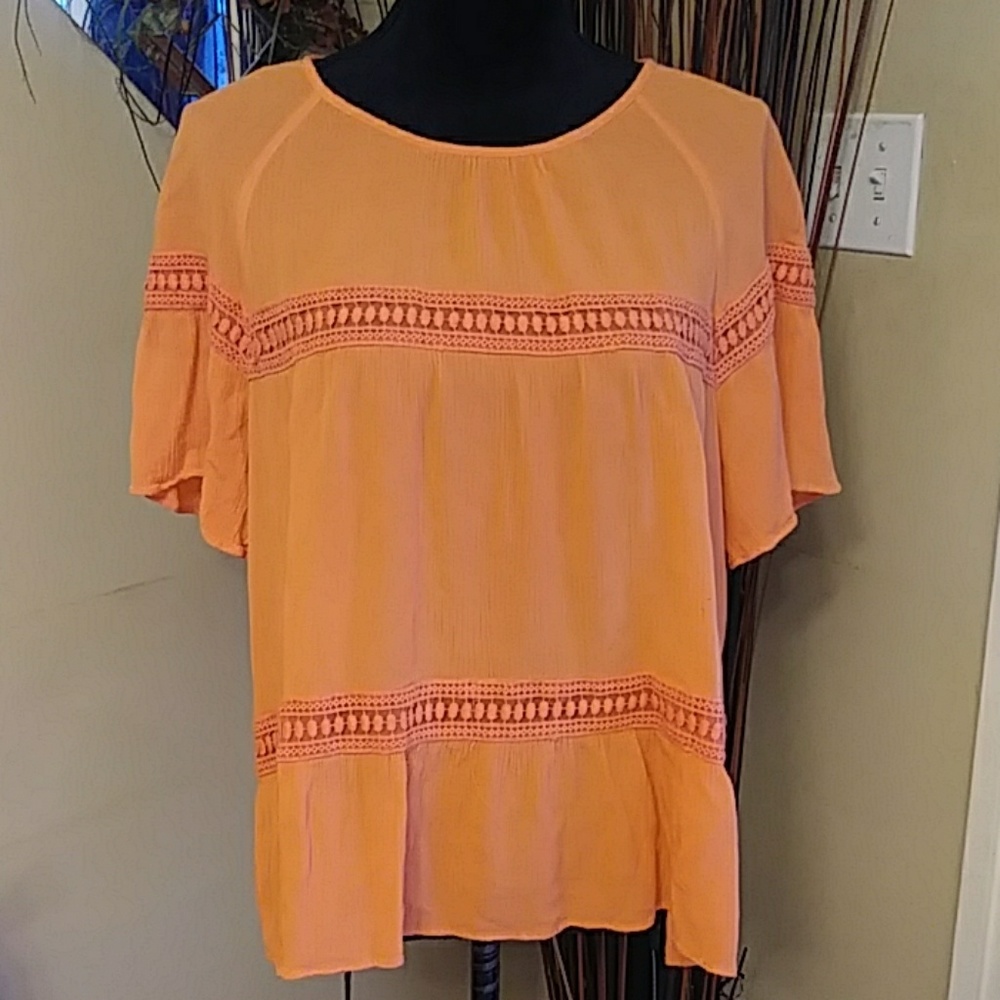 New direction Orange Boho Top Sz XL